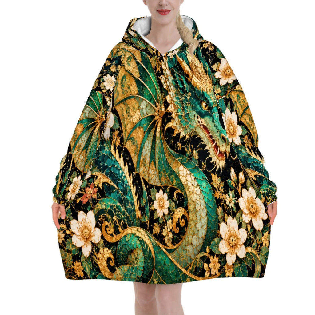 Gilded Jade Dragon Blanket Hoodie