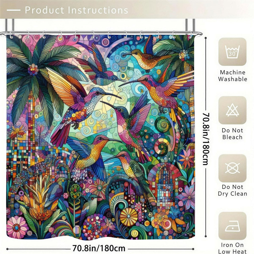 Hummingbird Kaleidoscope Shower Curtain 70.8"x70.8" (Made in USA)