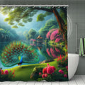 Peacock with Rhododendrons Shower Curtain | Botanical Garden Art