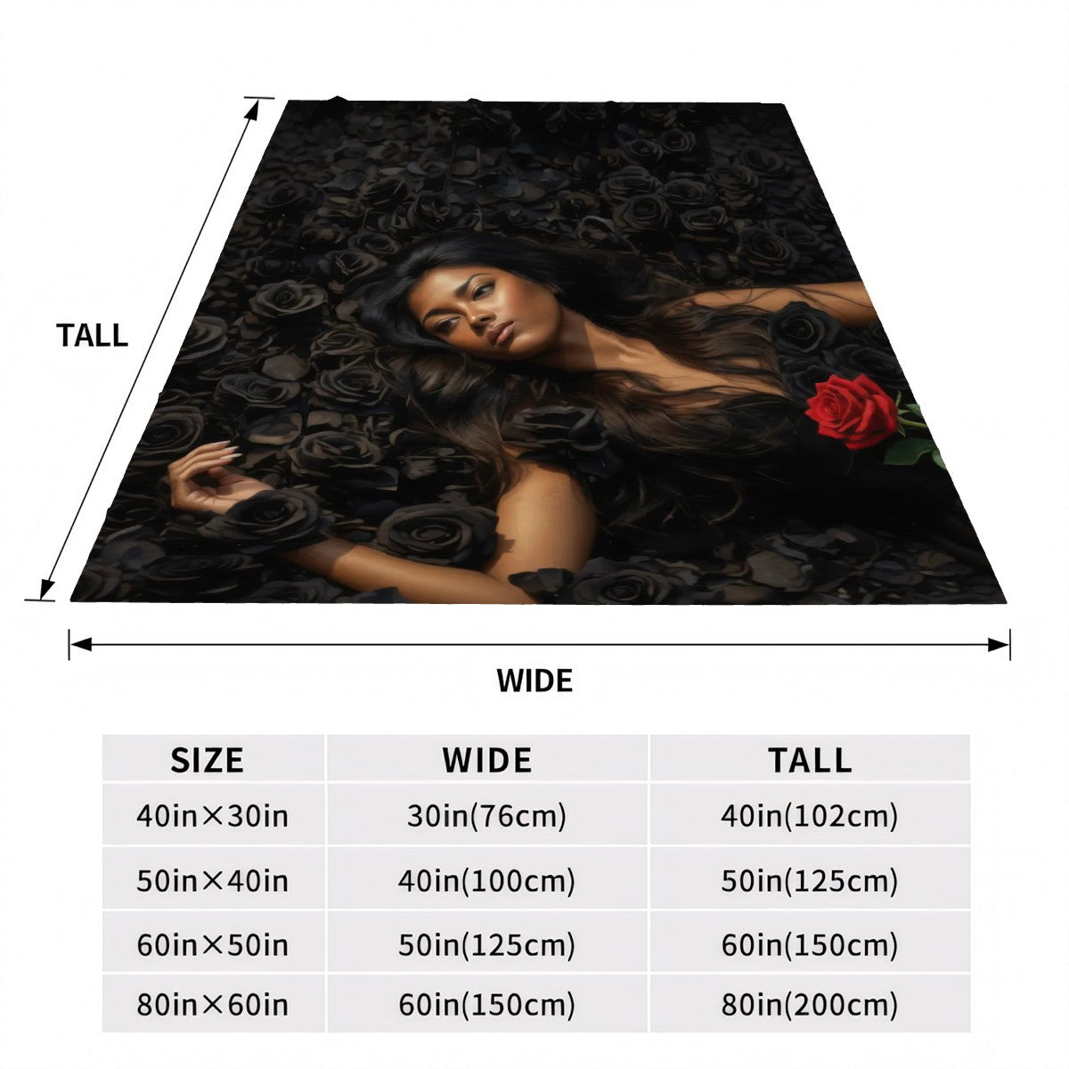 Black Roses 3 Flannel Throw Blanket (Made in USA)