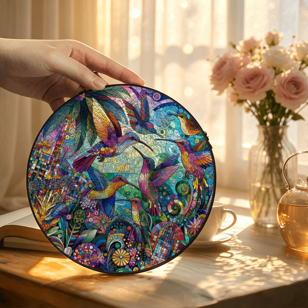 Hummingbird Kaleidoscope Stained Glass Effect Suncatcher Window Hanging (Made in USA)