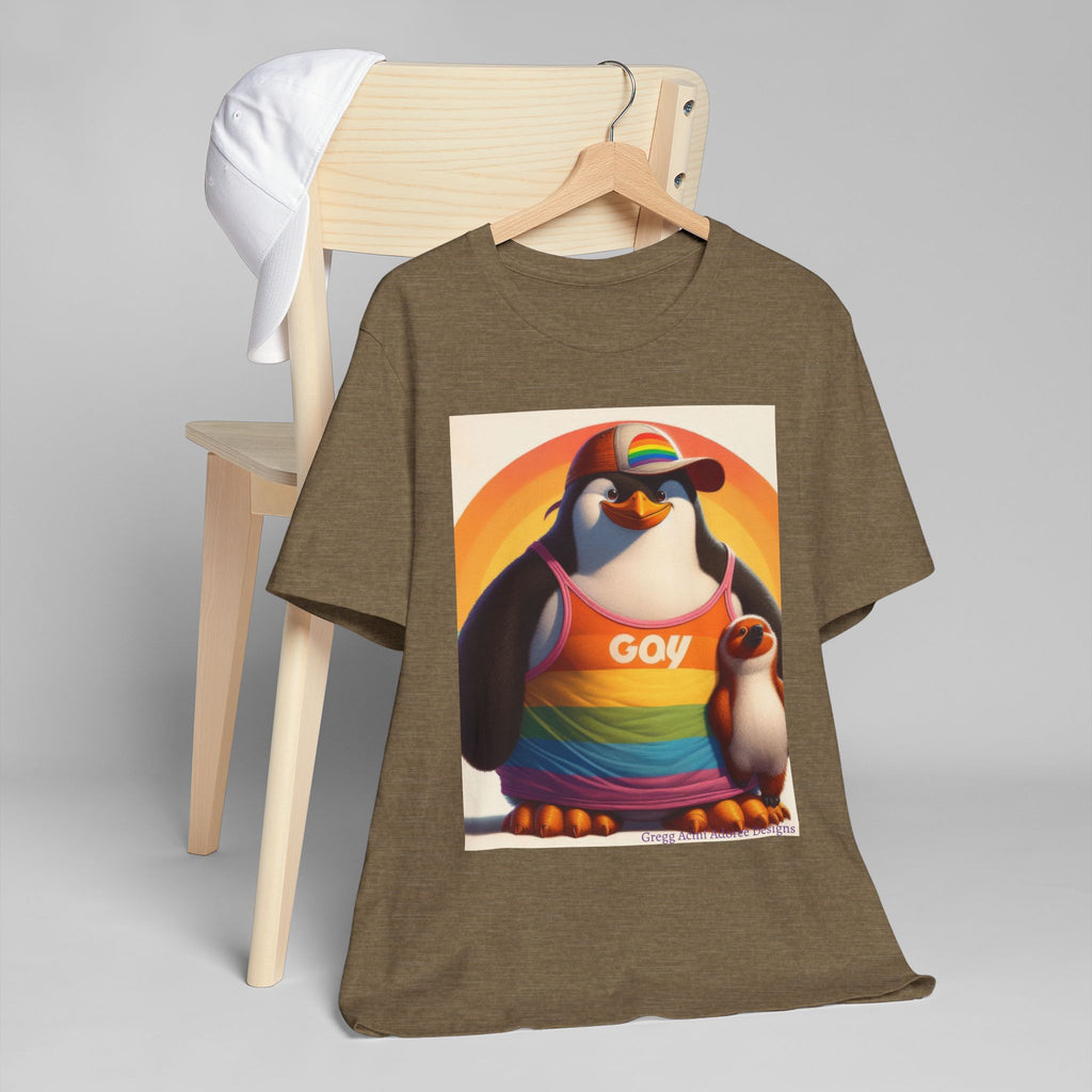 Proud Giant Penguin Unisex Jersey T-Shirt - Colorful Rainbow Graphic Tee
