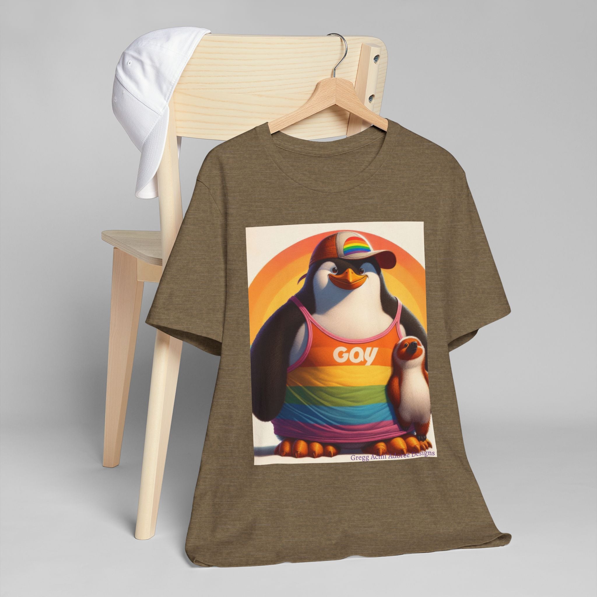 Proud Giant Penguin Unisex Jersey T-Shirt - Colorful Rainbow Graphic Tee