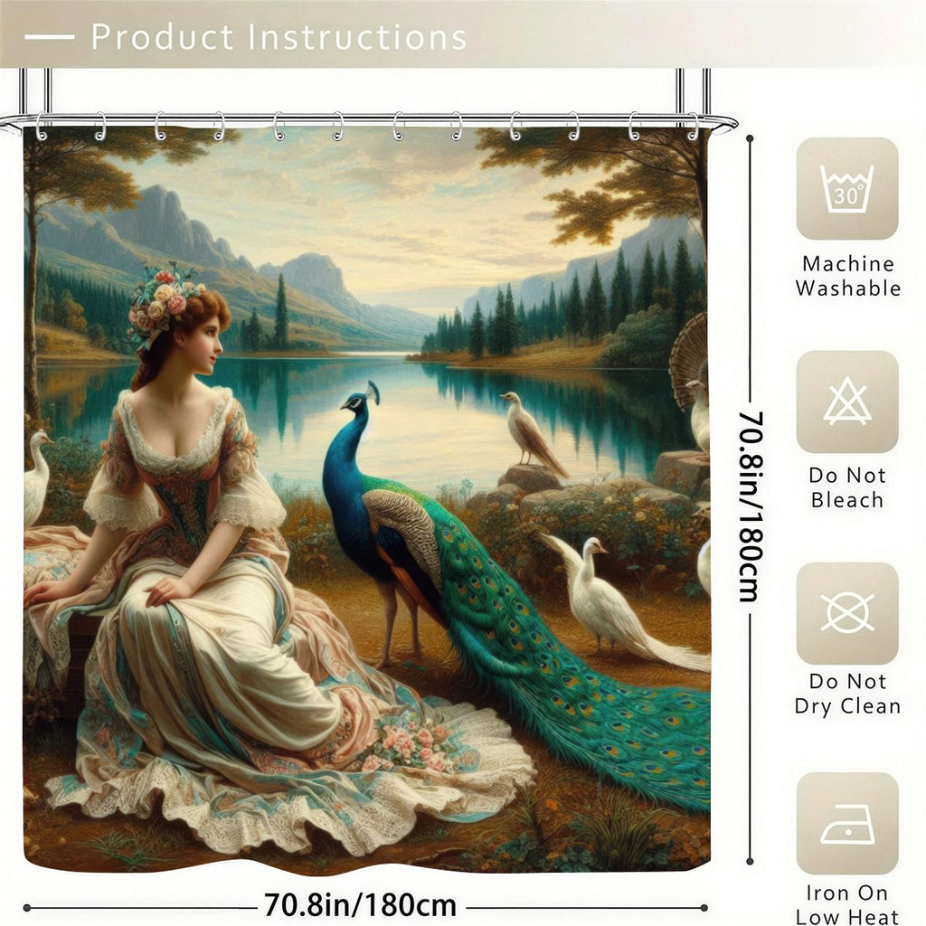 Portrait of a Lady and a Peacock Shower Curtain | Romantic Art