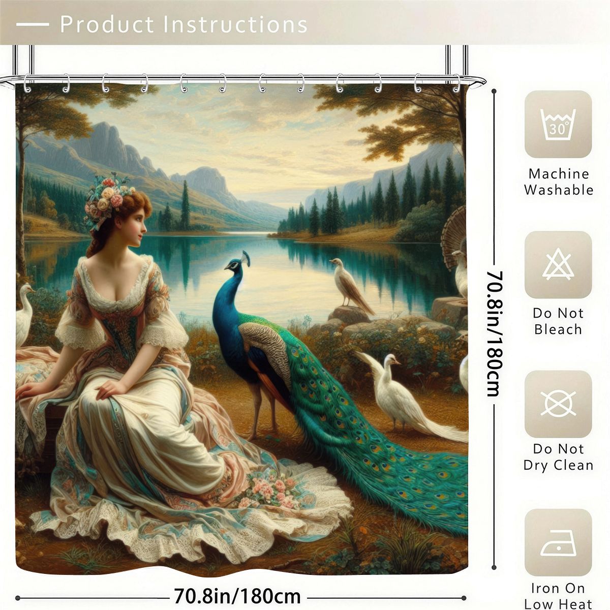 Portrait of a Lady and a Peacock Shower Curtain | Romantic Art