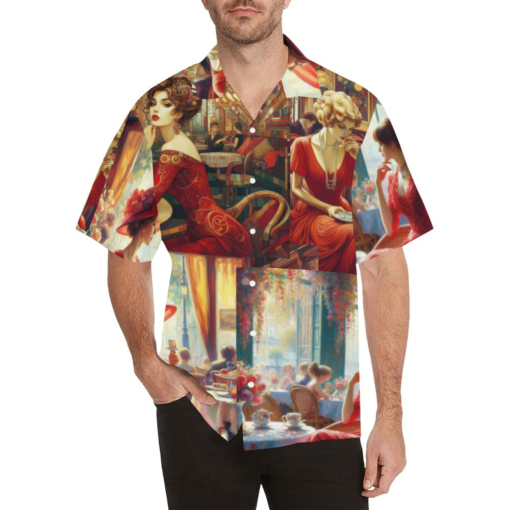 Ladies in Red Hawaiian Shirt without pocket