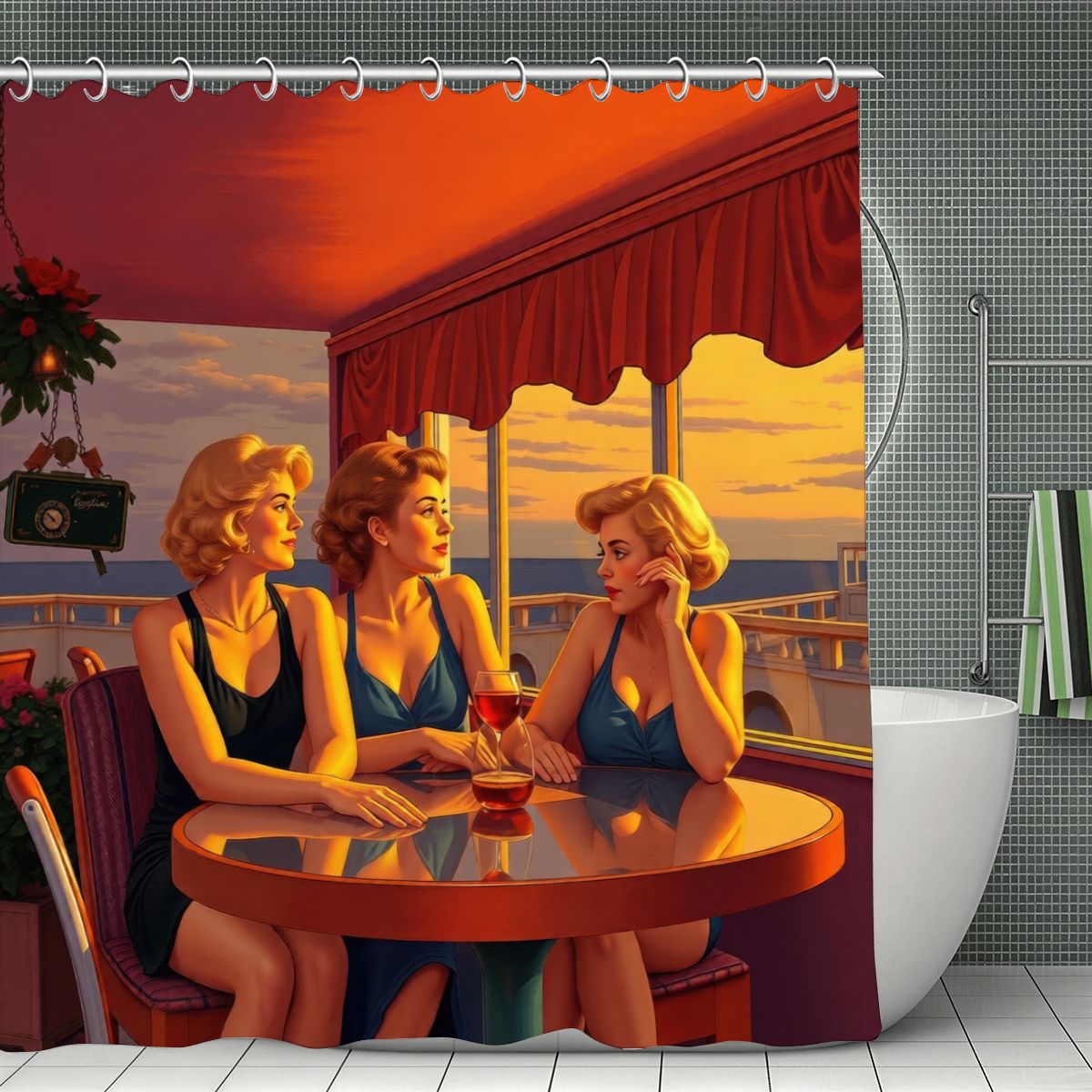 Glamorous Friends Shower Curtain | Retro Pin-Up Art