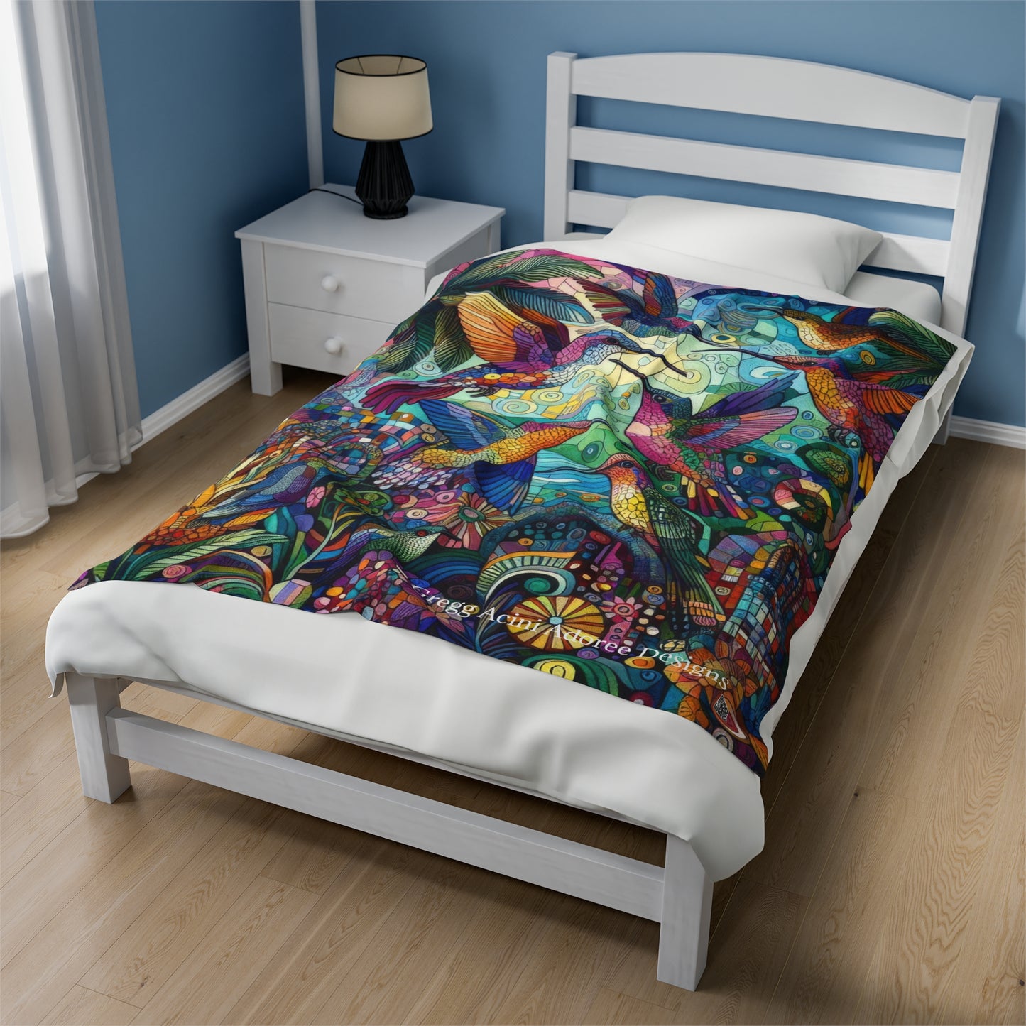 Hummingbird Kaleidoscope Plush Blanket by Gregg Acini Adoree Designs