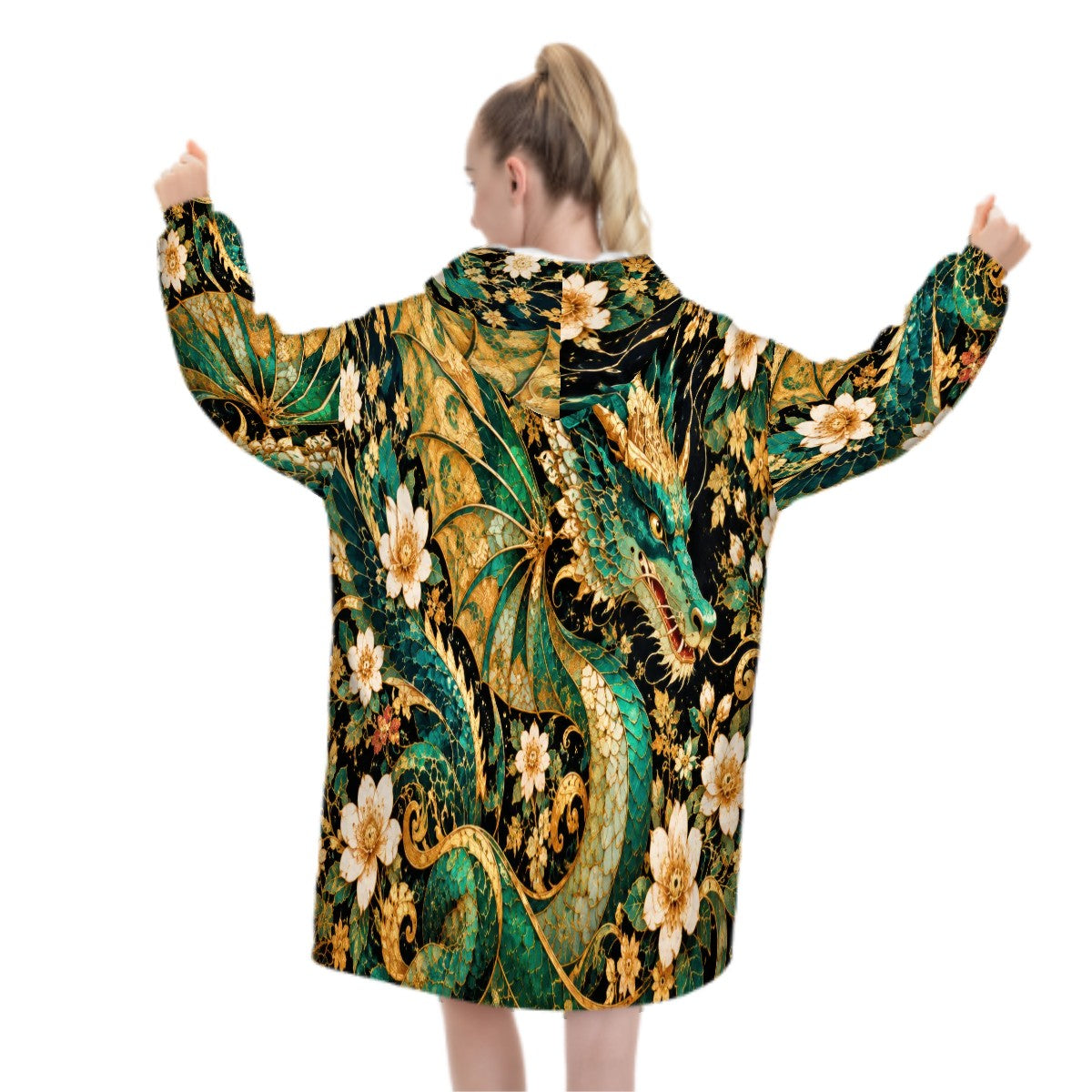 Gilded Jade Dragon Blanket Hoodie