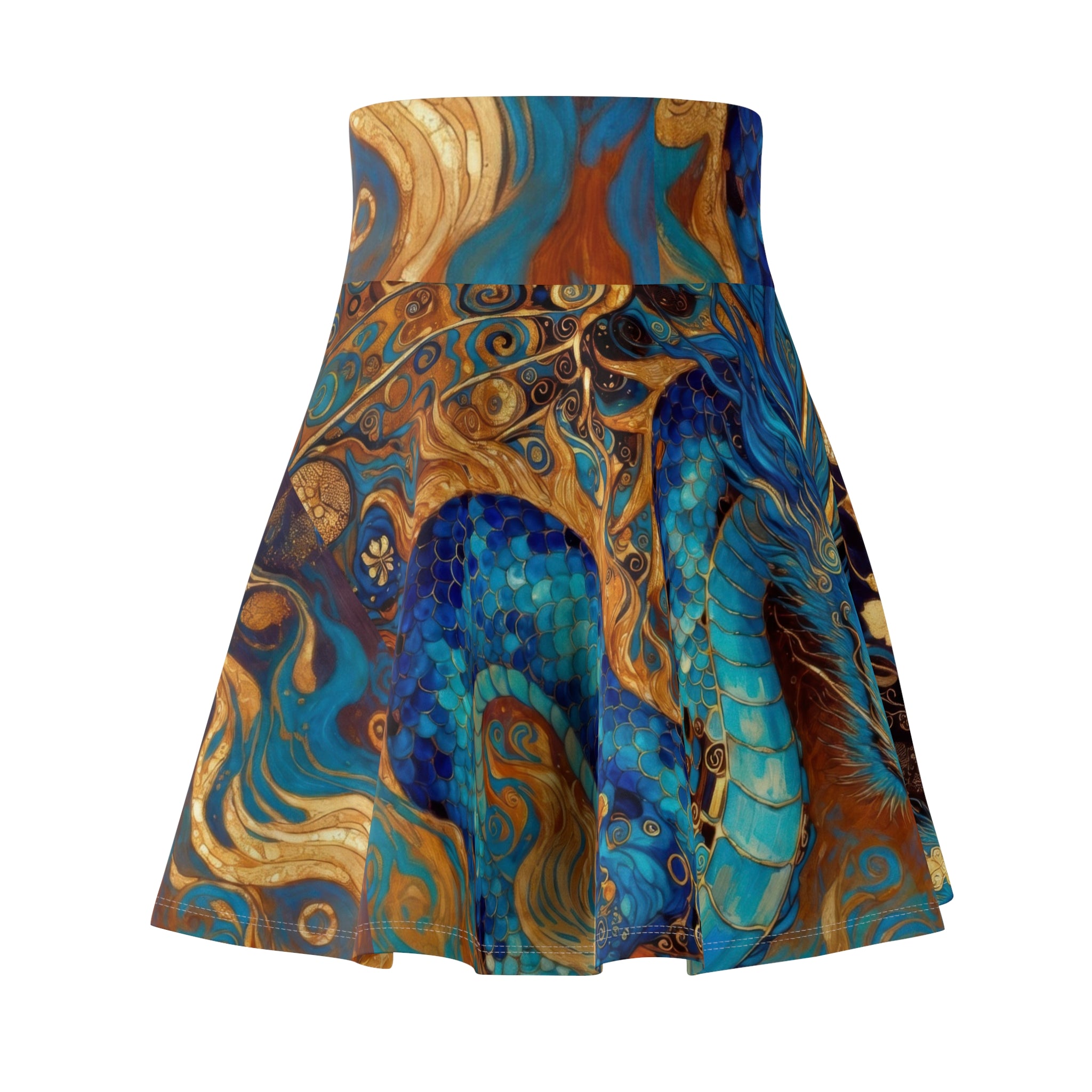 Blue Gold Dragon Skater Skirt | Fantasy Wearable Art