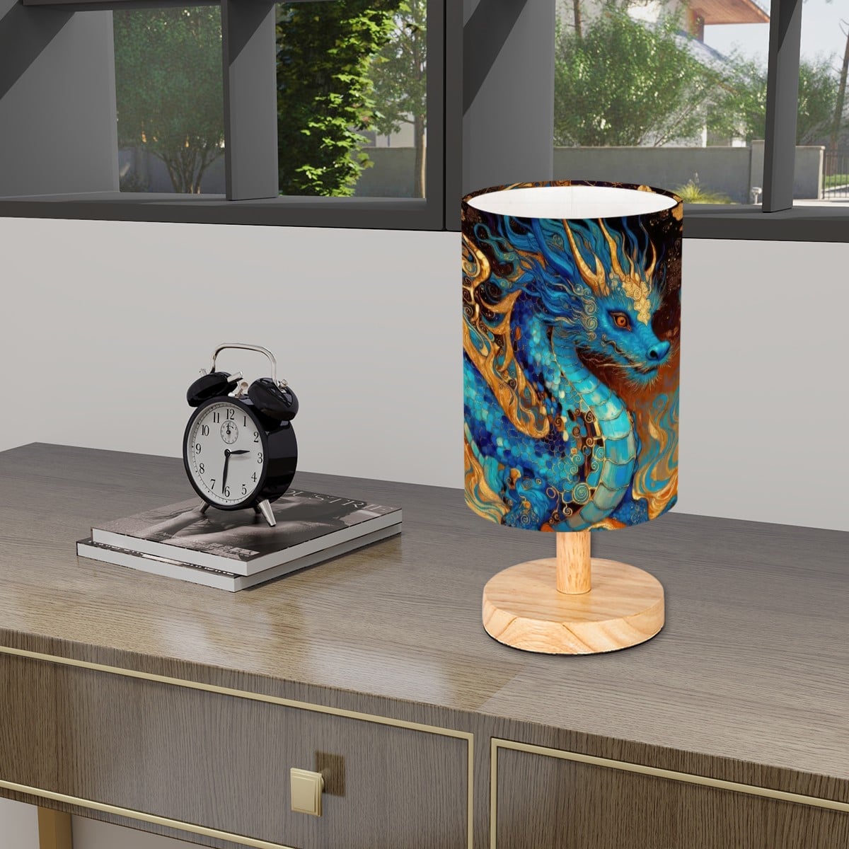 Cobalt Dragon Cylindrical Table Lamp