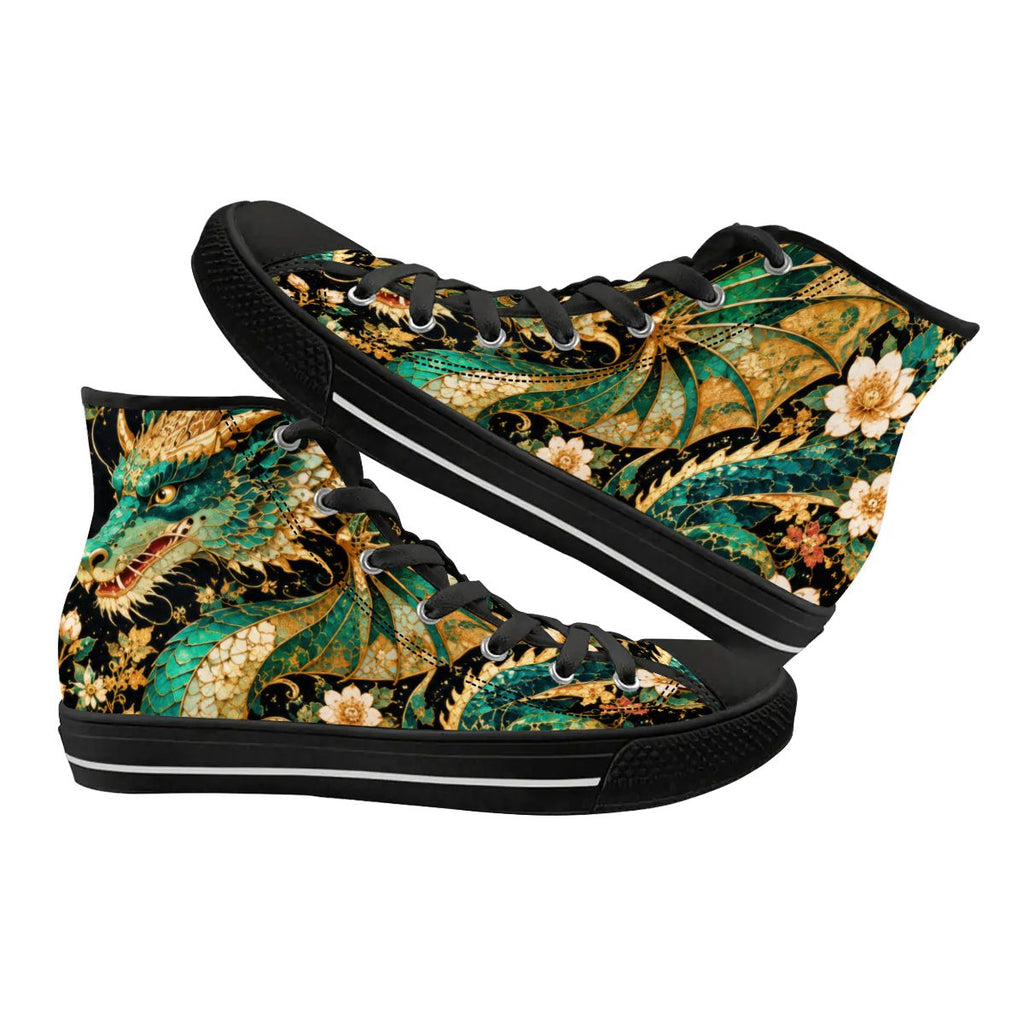 Gilded Jade Dragon Unisex High Top Canvas Shoes (women's sizes)