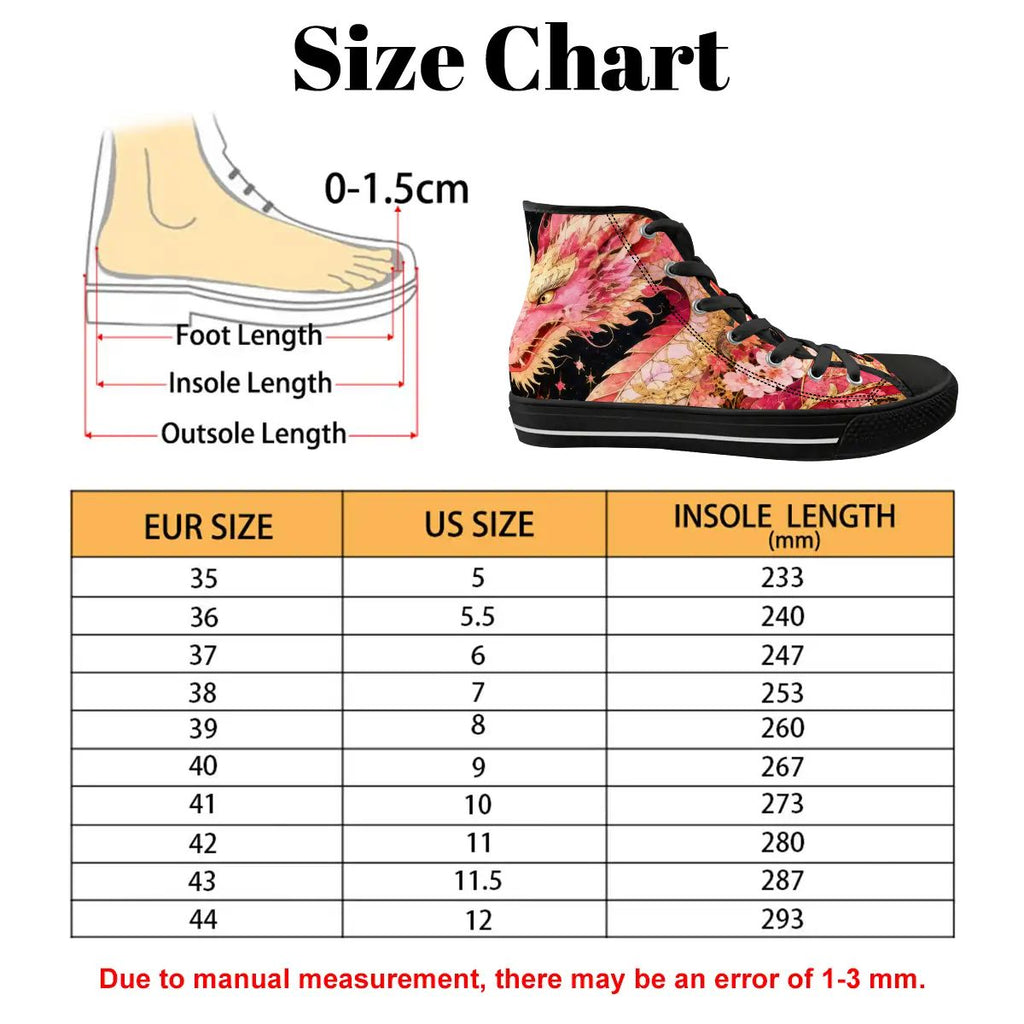 Pink and Gold Sakura Dragon Unisex High Top Canvas Shoes (women's sizes)