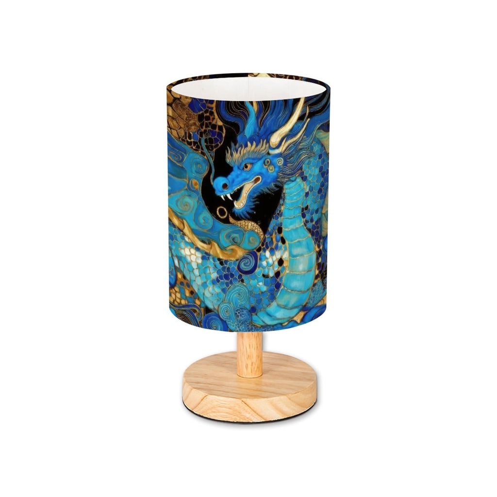 Teal Dragon Cylindrical Table Lamp