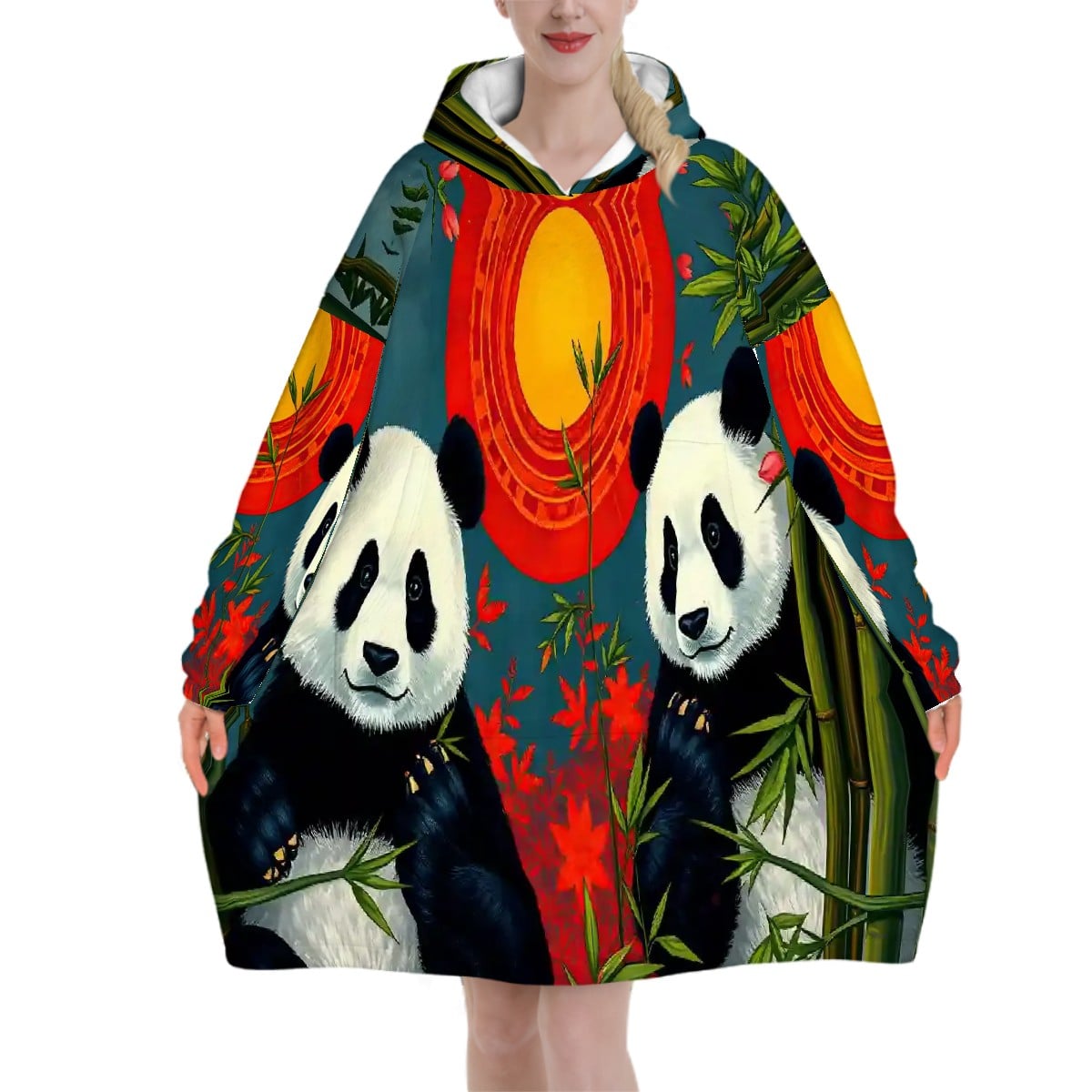 Panda Sunset Adult Blanket Hoodie