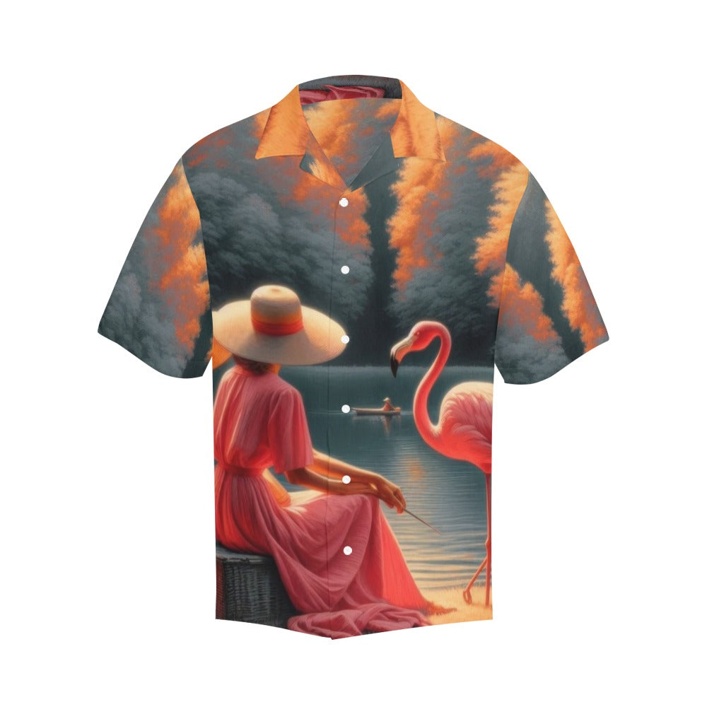 Two Ladies with a Flamingo Hawaiian Shirt without pocket