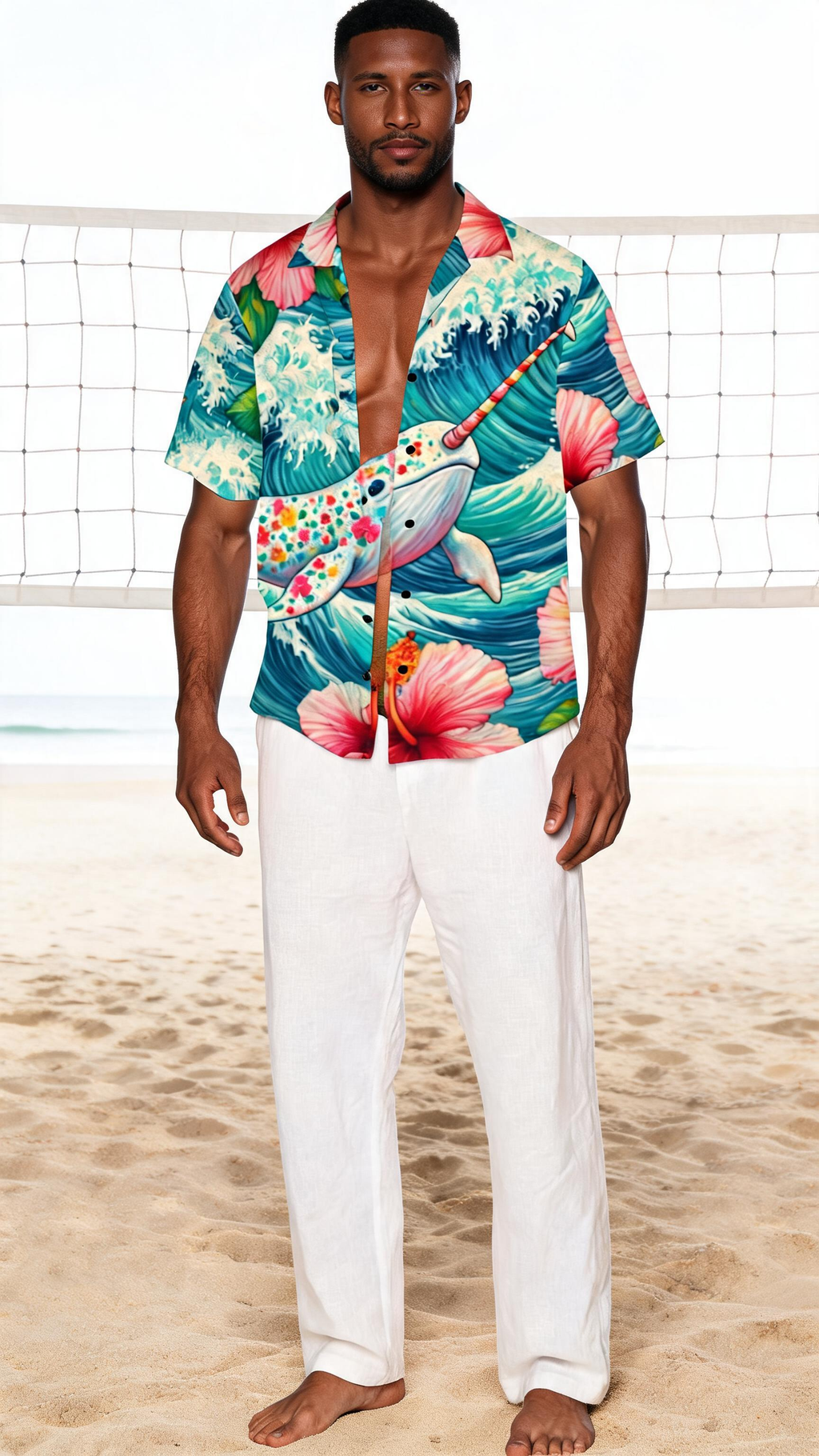 Proud Narwhal Entire Hawaiian Shirt with Chest Pocket