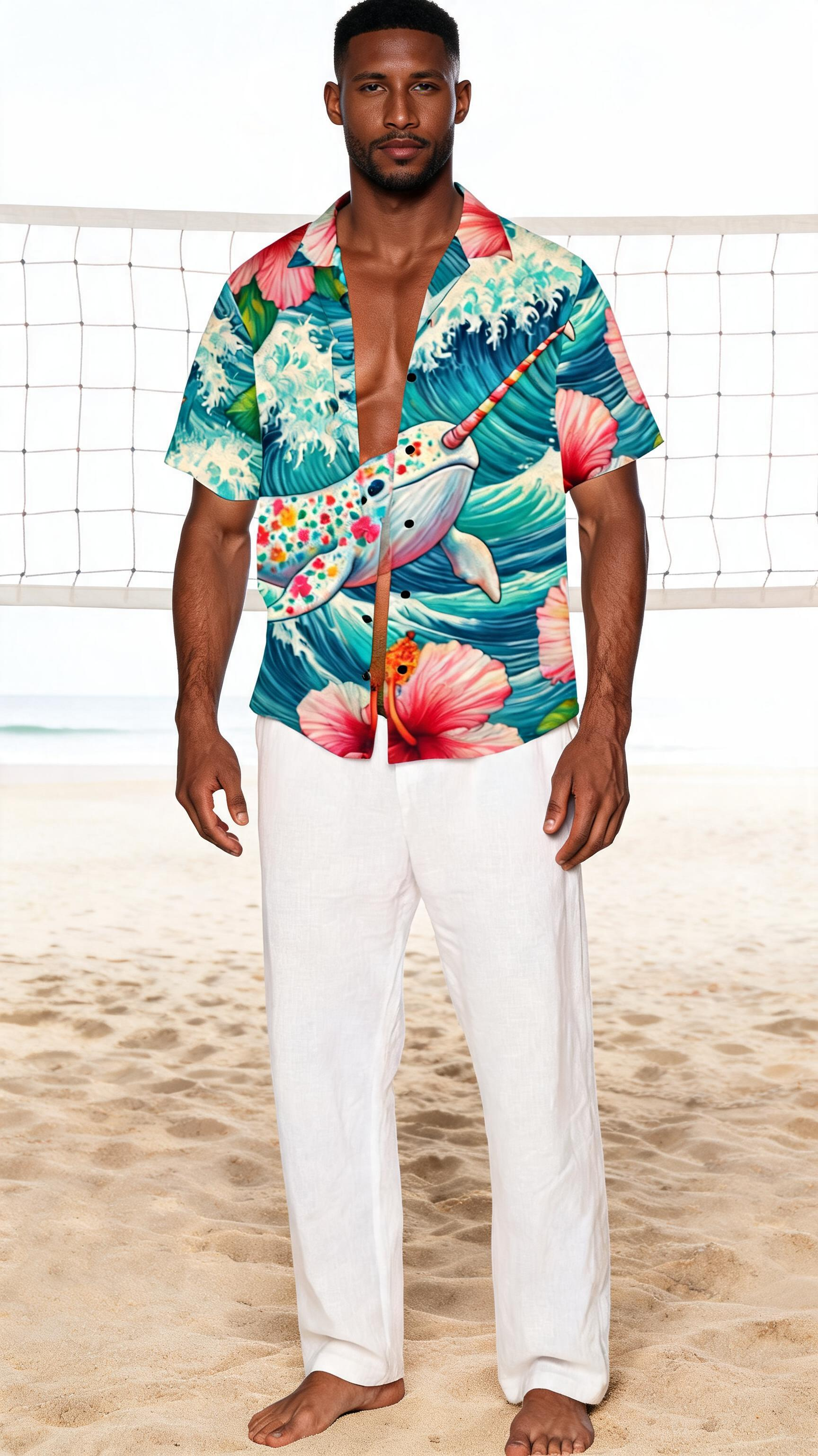 Proud Narwhal Entire Hawaiian Shirt with Chest Pocket