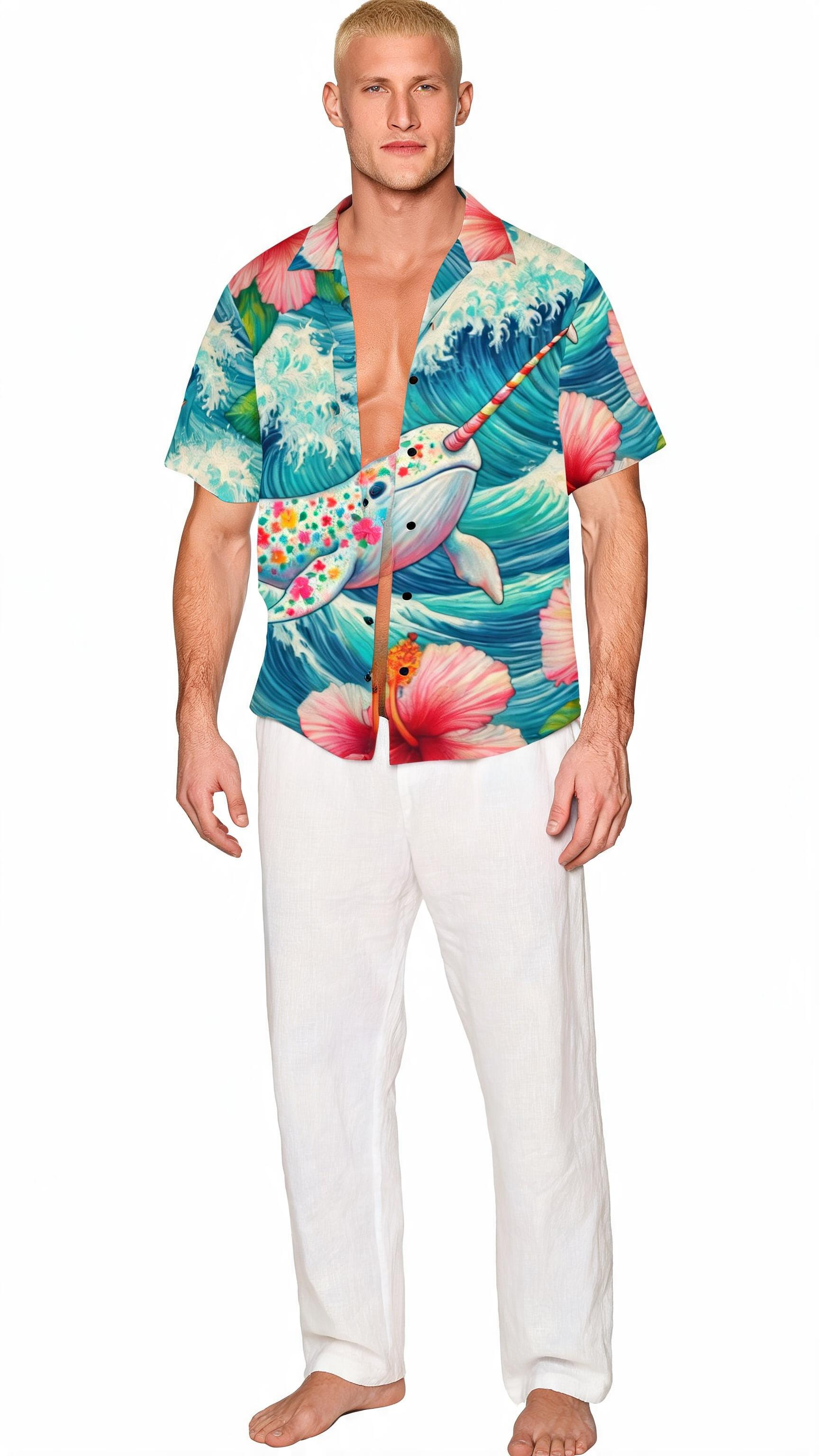 Proud Narwhal Entire Hawaiian Shirt with Chest Pocket
