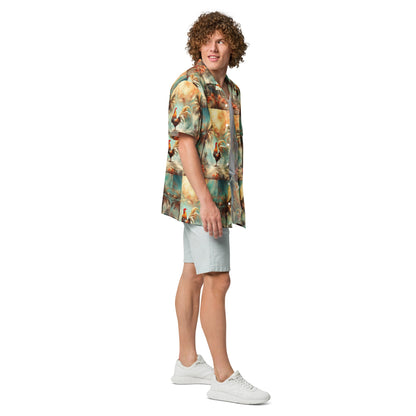 A Rooster and Palms Unisex button shirt by Gregg Acini Adoree Designs - Gregg Acini Adoree Designs - Button Down Shirt