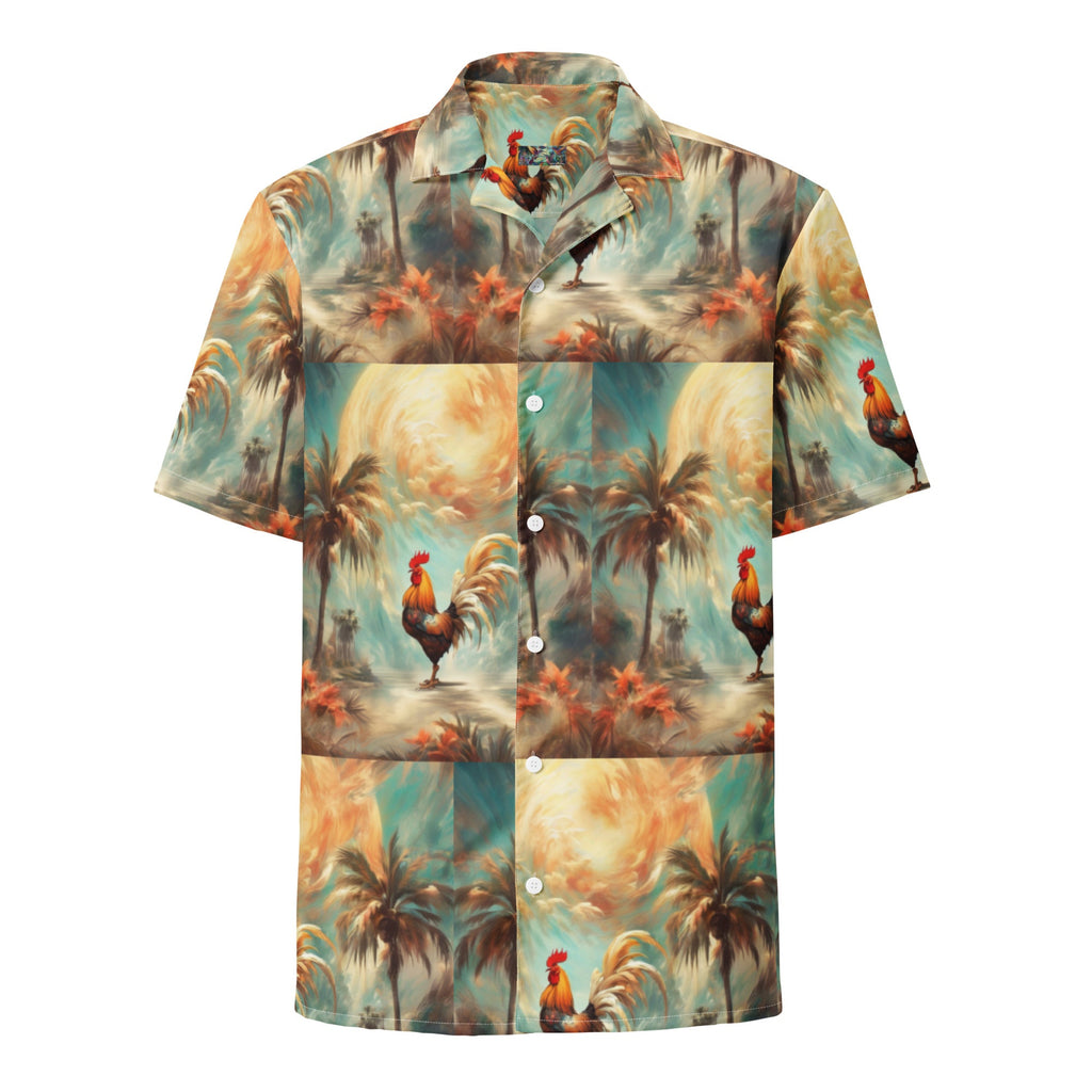 A Rooster and Palms Unisex button shirt by Gregg Acini Adoree Designs - Gregg Acini Adoree Designs - Button Down Shirt