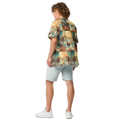 A Rooster and Palms Unisex button shirt by Gregg Acini Adoree Designs - Gregg Acini Adoree Designs - Button Down Shirt