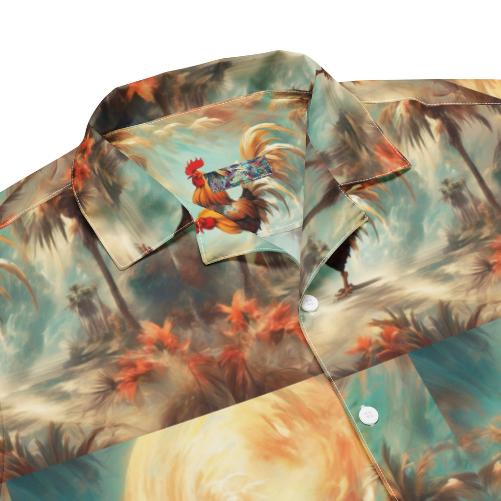 A Rooster and Palms Unisex button shirt by Gregg Acini Adoree Designs - Gregg Acini Adoree Designs - Button Down Shirt