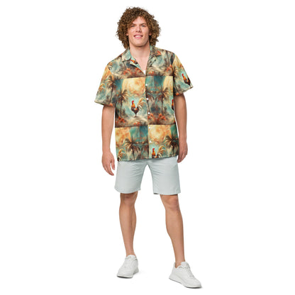 A Rooster and Palms Unisex button shirt by Gregg Acini Adoree Designs - Gregg Acini Adoree Designs - Button Down Shirt