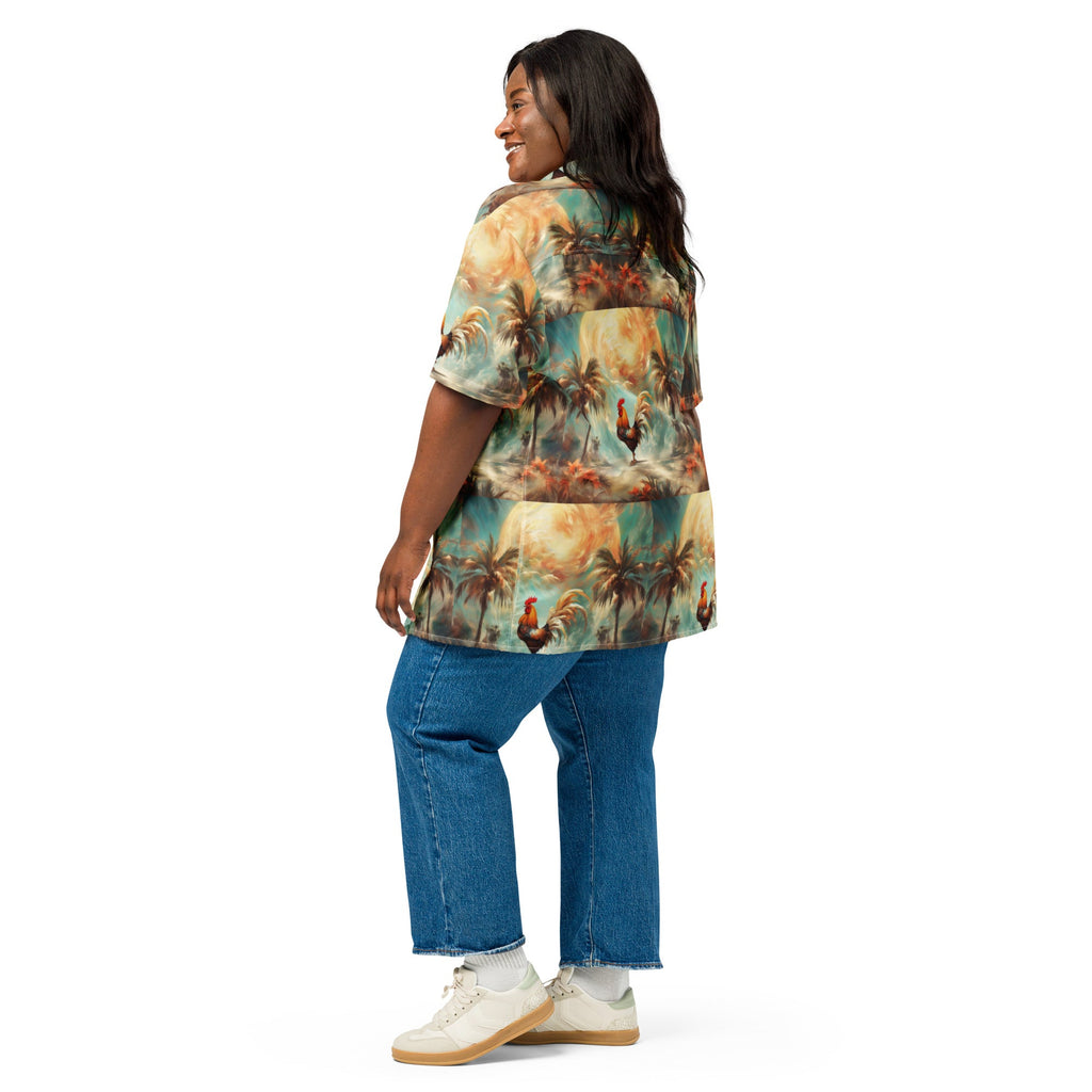 A Rooster and Palms Unisex button shirt by Gregg Acini Adoree Designs - Gregg Acini Adoree Designs - Button Down Shirt