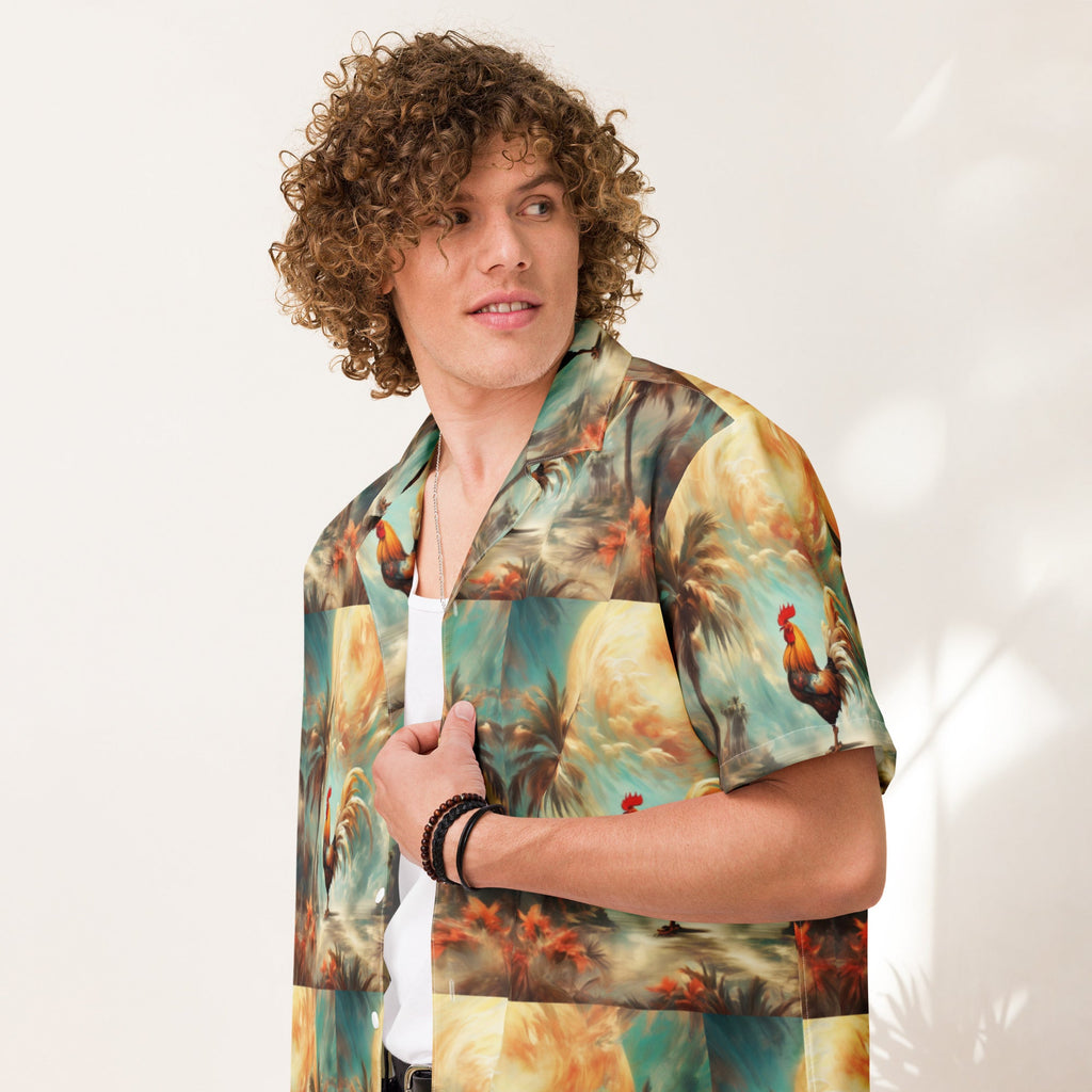 A Rooster and Palms Unisex button shirt by Gregg Acini Adoree Designs - Gregg Acini Adoree Designs - Button Down Shirt