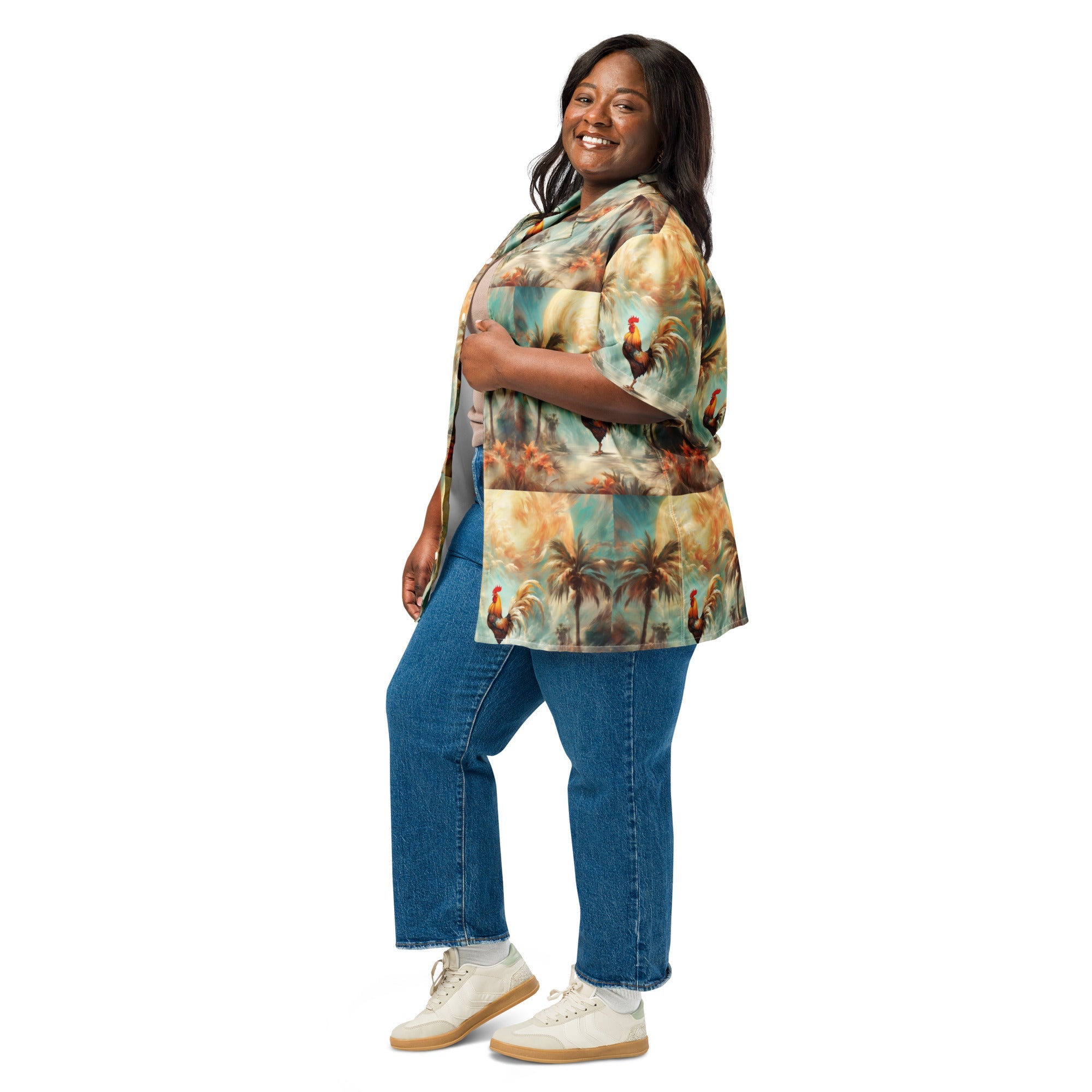 A Rooster and Palms Unisex button shirt by Gregg Acini Adoree Designs - Gregg Acini Adoree Designs - Button Down Shirt