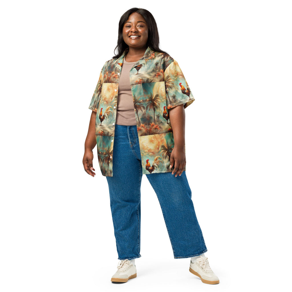A Rooster and Palms Unisex button shirt by Gregg Acini Adoree Designs - Gregg Acini Adoree Designs - Button Down Shirt