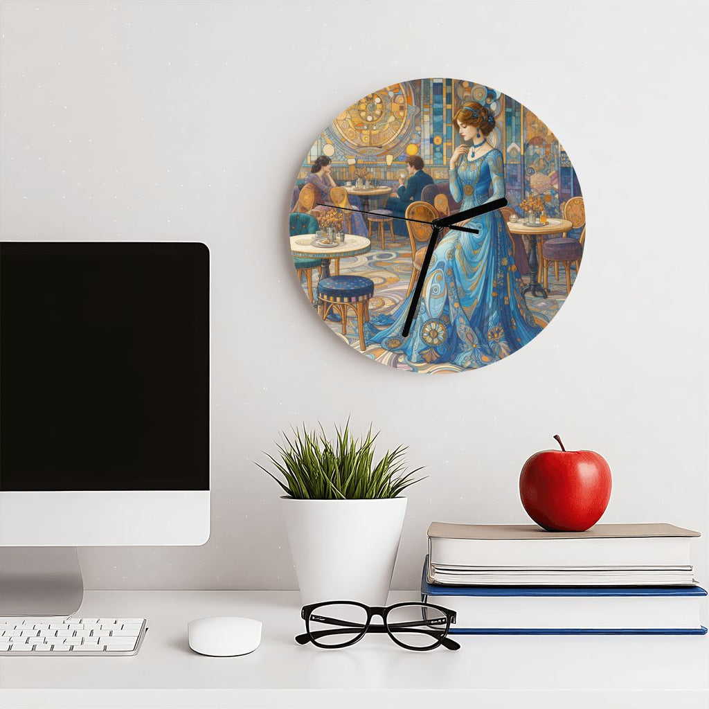 Sapphire at the Blue Café — Art Nouveau Inspired Wall Clock