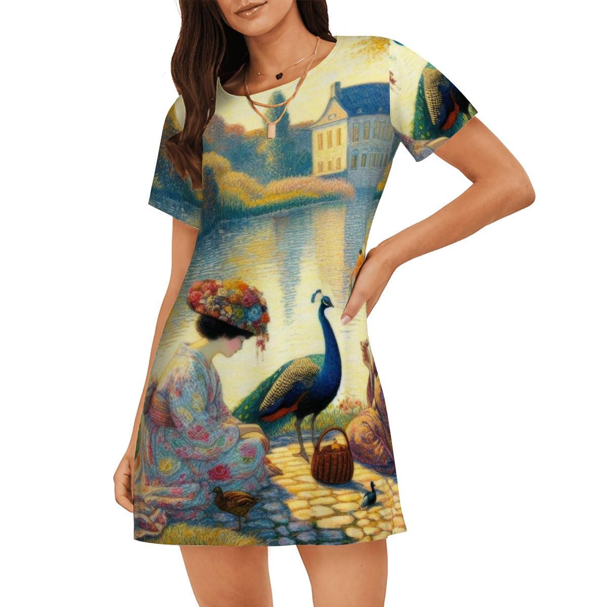 Loose Short-Sleeve Nightgown (Multiple Designs Set 1 - First image shows selected design)
