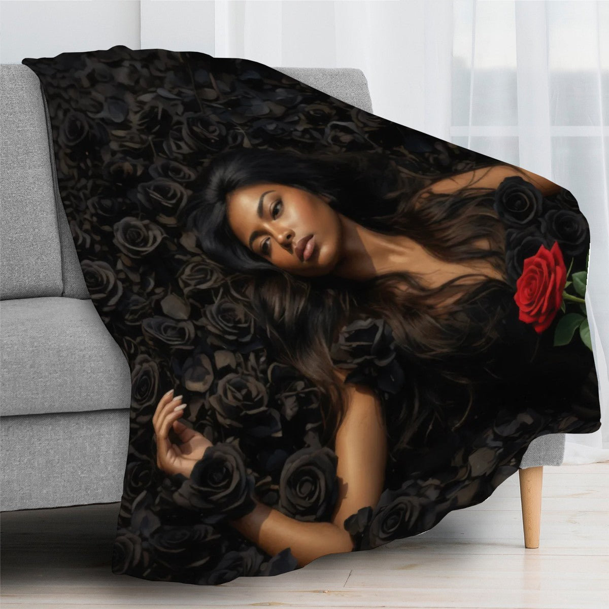 Black Roses 3 Flannel Throw Blanket (Made in USA)