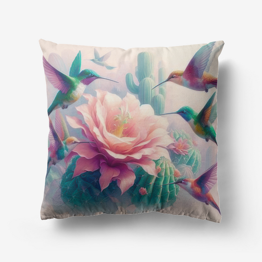 Hummingbirds and Cactus Home Goods Premium Hypoallergenic Throw Pillow