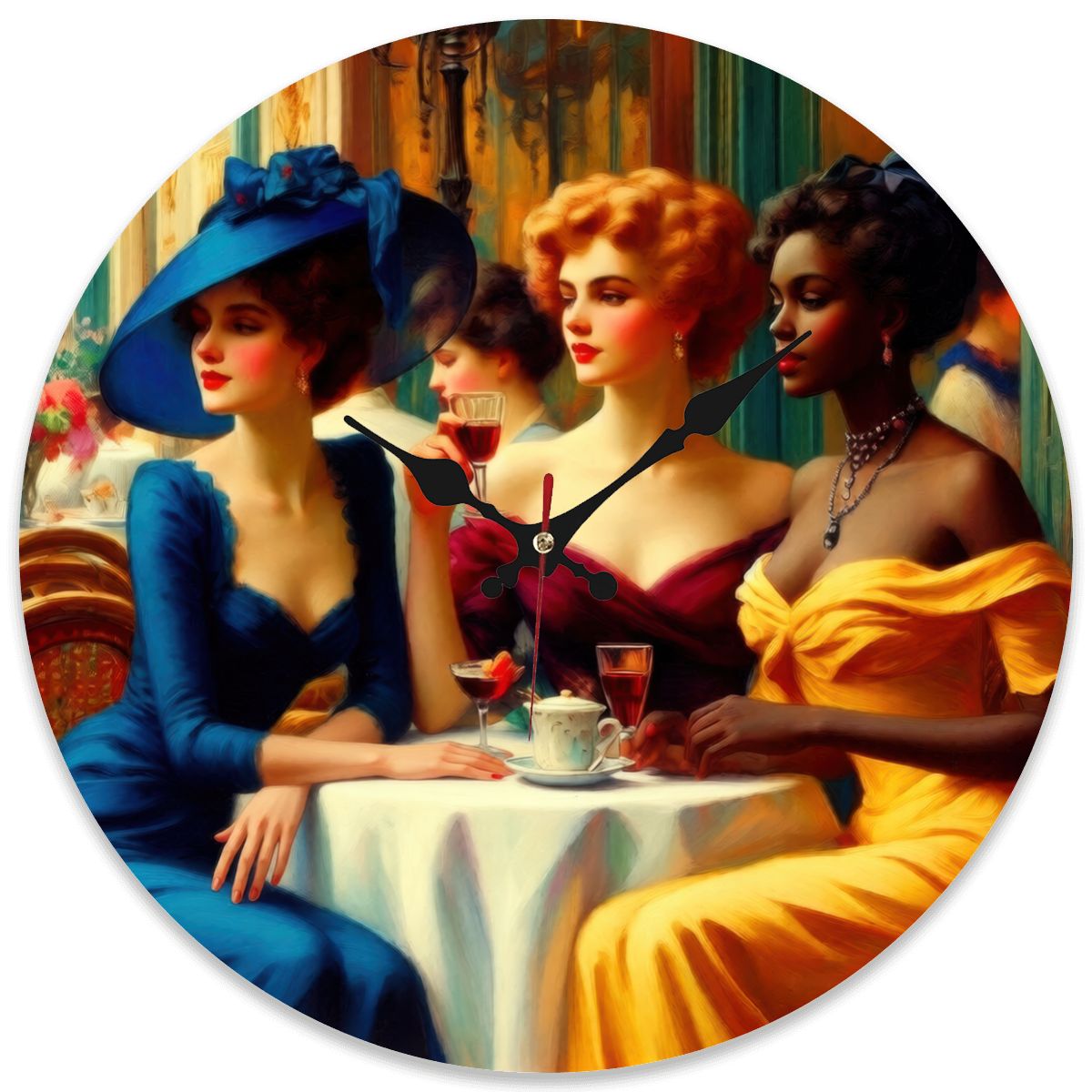 Ladies Who Lunch Wooden Round Wall Clock 9.8"x9.8" (Made in USA)