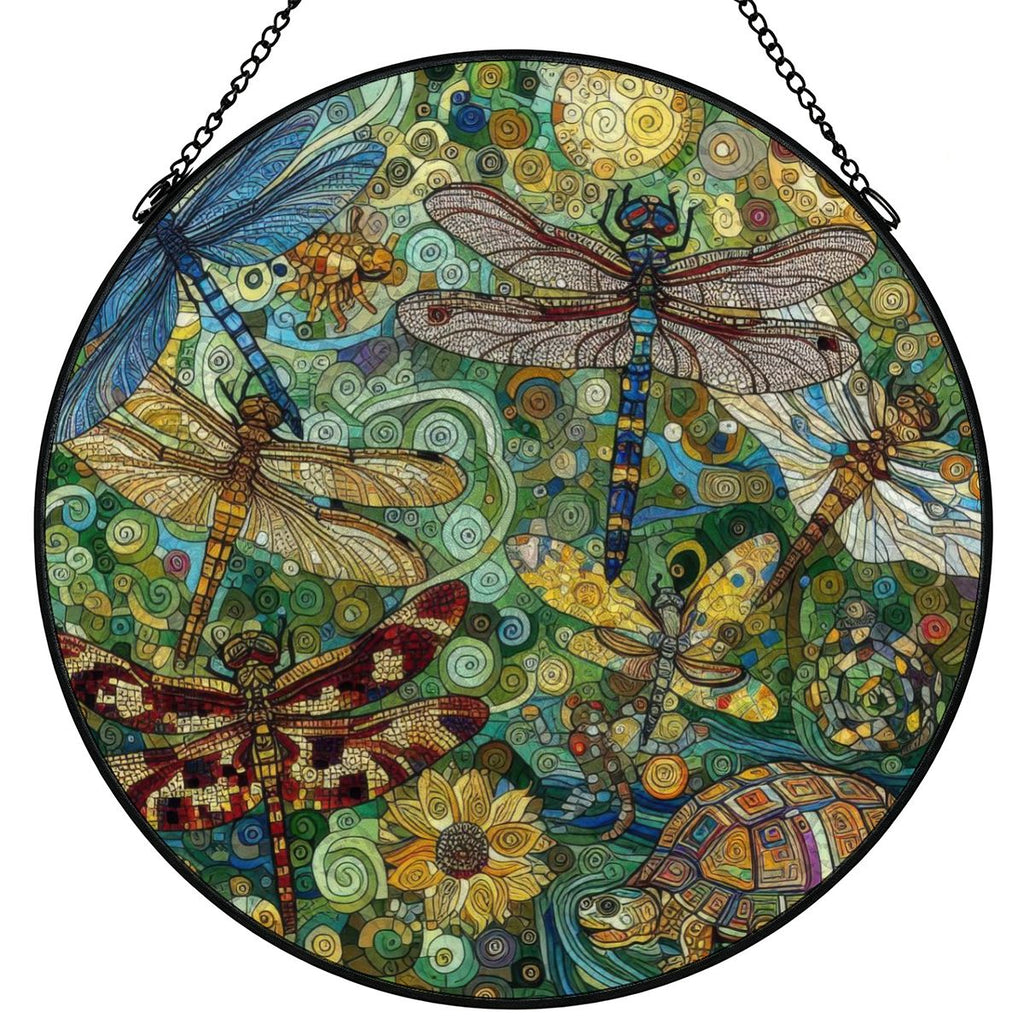 Dragonflies Stained Glass Effect Suncatcher Window Hanging (Made in USA)