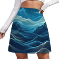 Deep Teal Waves Mini Skirt | Line Abstract Wearable Art