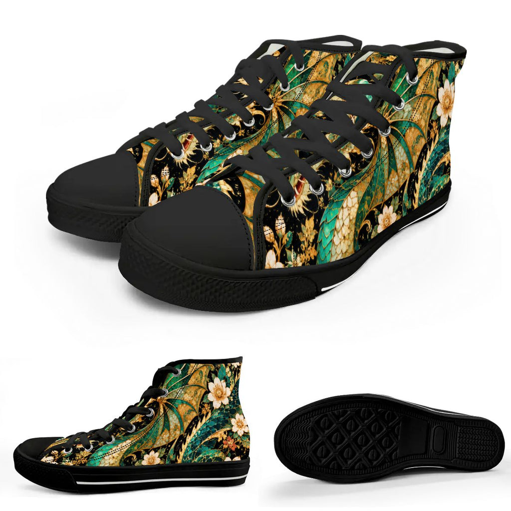 Gilded Jade Dragon Unisex High Top Canvas Shoes (women's sizes)