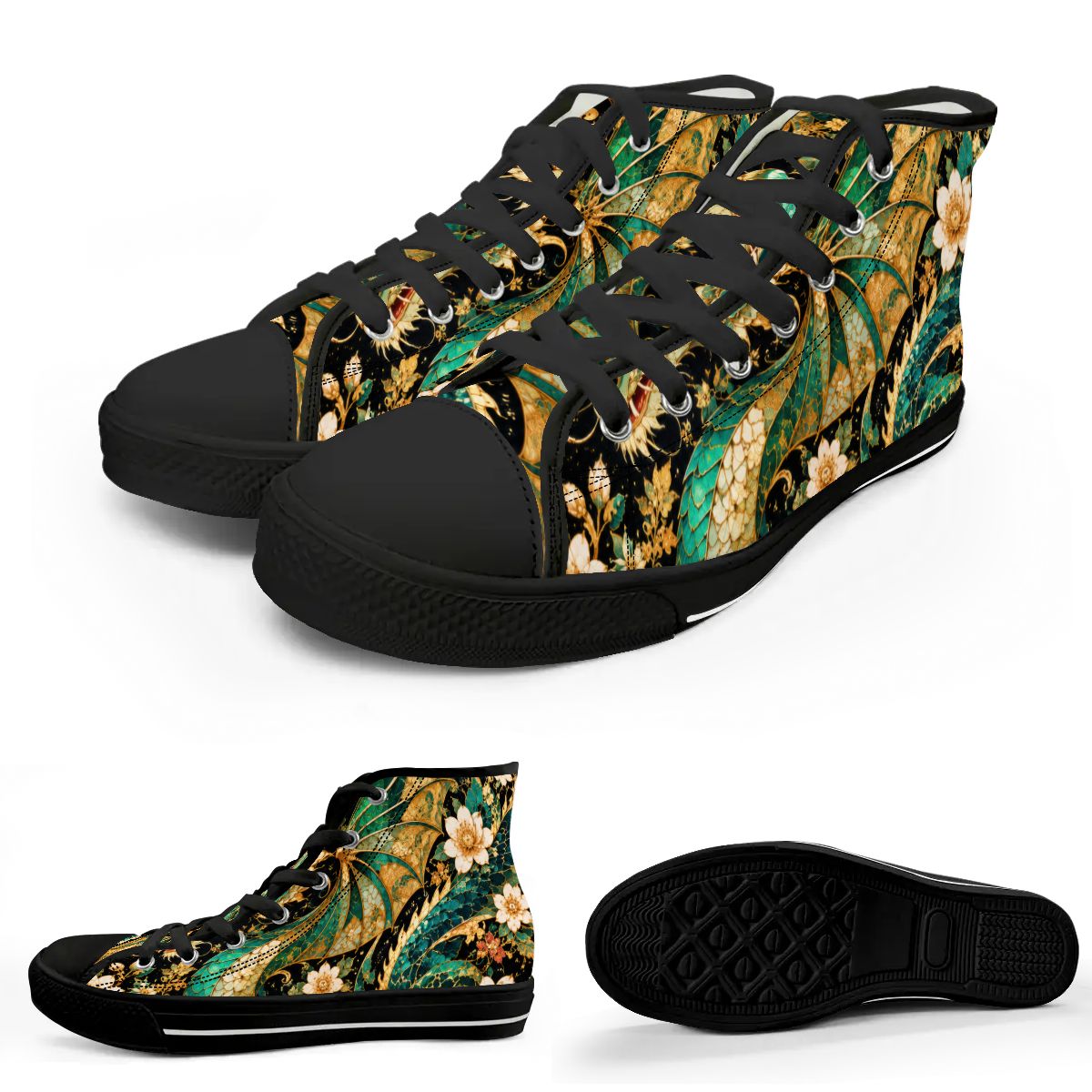Gilded Jade Dragon Unisex High Top Canvas Shoes (women's sizes)