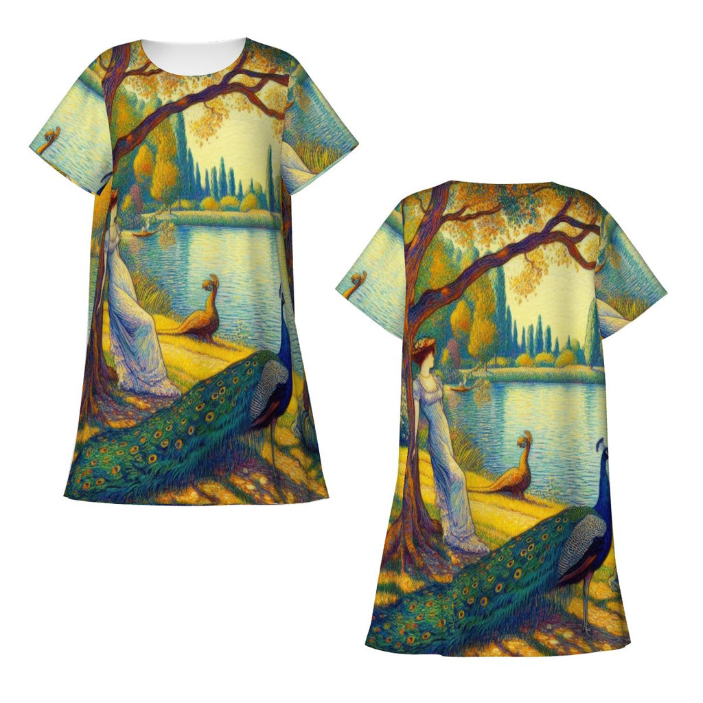 Loose Short-Sleeve Nightgown (Multiple Designs Set 1 - First image shows selected design)