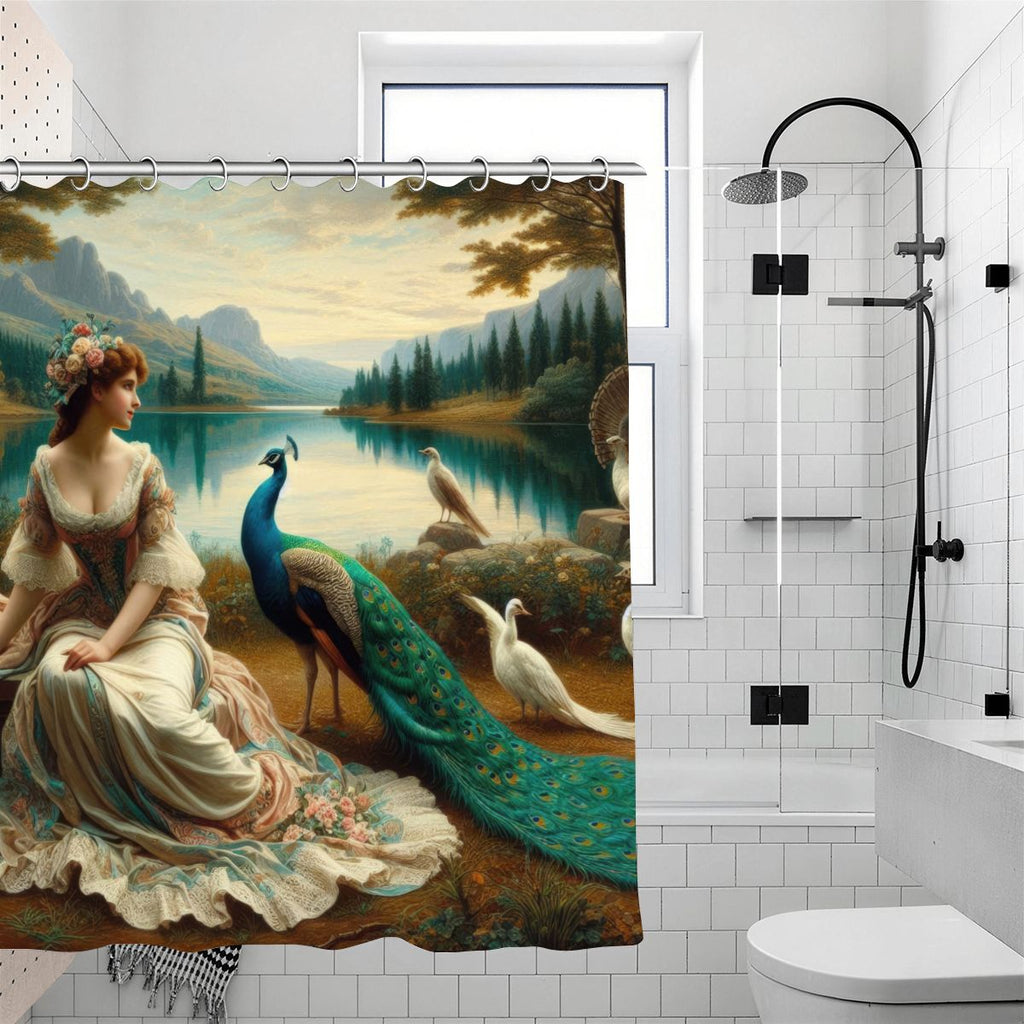 Portrait of a Lady and a Peacock Shower Curtain | Romantic Art