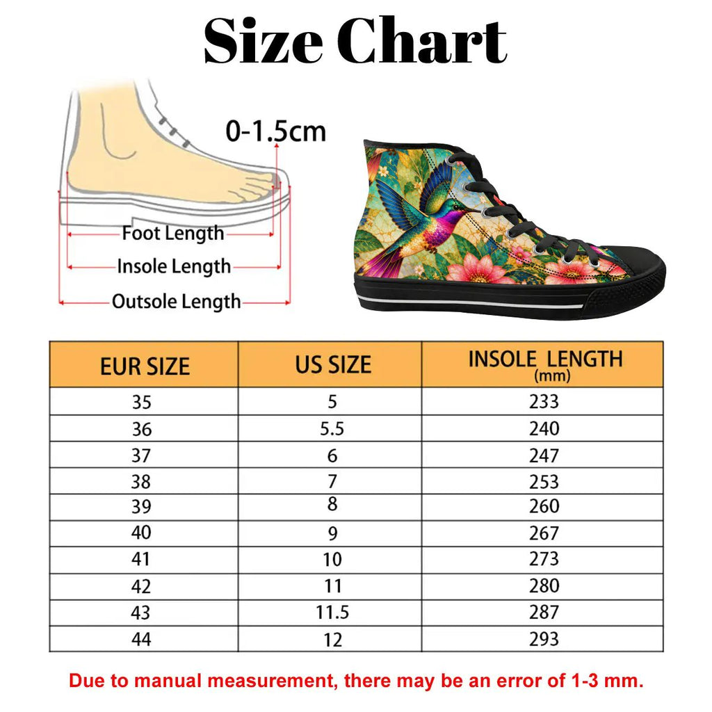 Garden of Gilded Wings Unisex High Top Canvas Shoes (women's sizes)