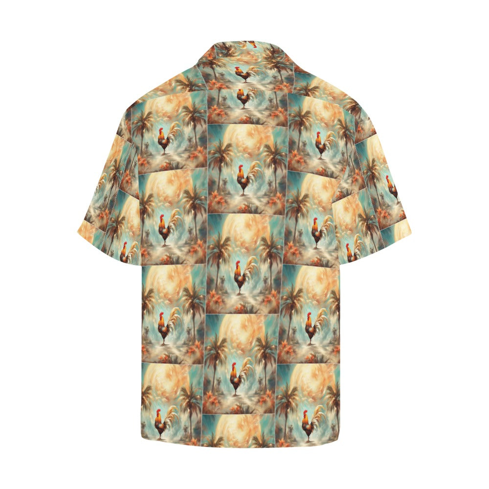 Rooster and Palms Hawaiian Shirt without pocket