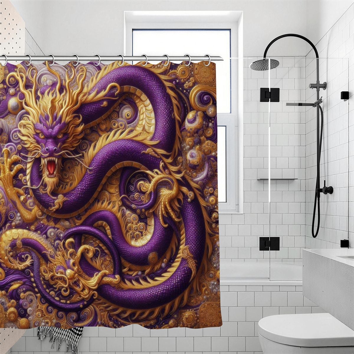 Purple Dragon Shower Curtain | Eastern-Style Serpent Art