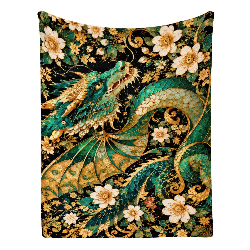 Gilded Jade Dragon Flannel Throw Blanket | Made in USA