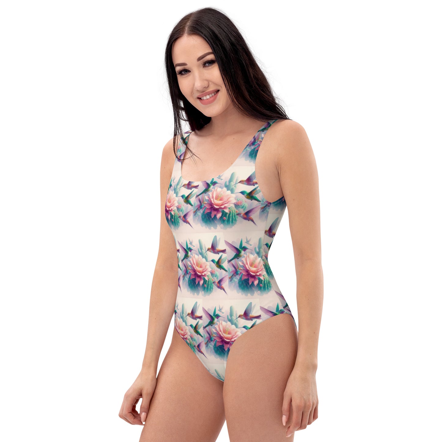 Hummingbirds and Cactus One-Piece Swimsuit by Gregg Acini Adoree Designs