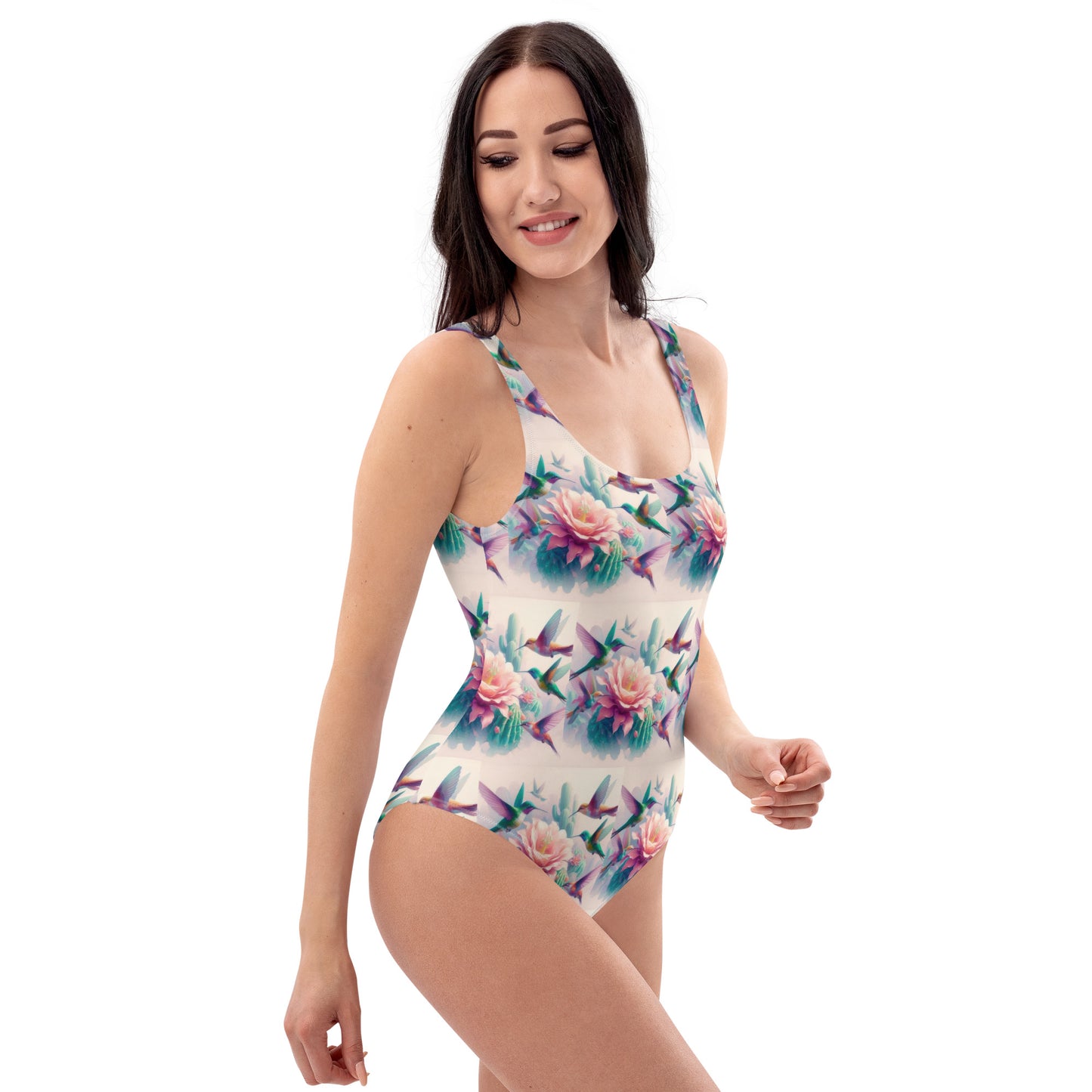 Hummingbirds and Cactus One-Piece Swimsuit by Gregg Acini Adoree Designs