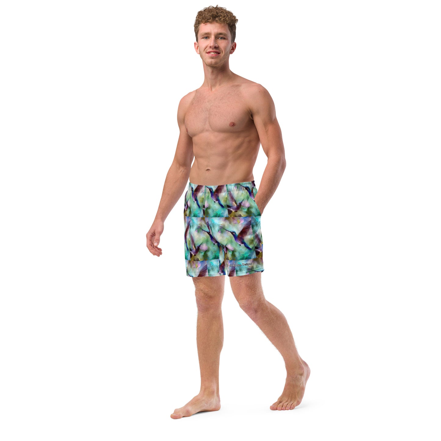 Gentle Hummingbirds All-Over Print Recycled Swim Trunks by Gregg Acini Adoree Designs